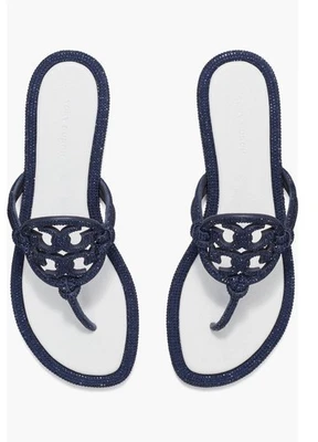 Sandalia Tory Burch Miller pavé anudada en perfecto azul marino/blanco óptico - talla 8 $298 Foto 1 de 4