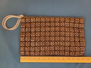Plasticflex Vintage 40s Brown Plastic Tile Clutch Purse With Lucite Handle Large - Picture 1 of 6