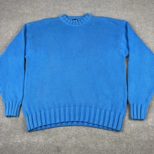 VTG Y2K GAP Sweater Mens L Blue Cotton Crewneck Knit Pullover Ribbed Hem Chunky - Picture 1 of 15