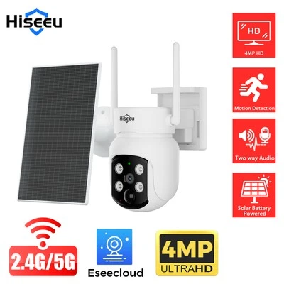 Hiseeu 4MP WiFI Solar Battery Powered Security Camera 360° PTZ 2-Way Audio IP66