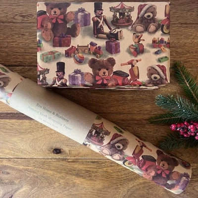 Christmas Wrapping Vintage Toyshop Kraft Luxury Gift Wrap Traditional Children - Image 1 of 3