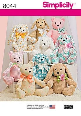 Simplicity 8044 Teddy Bears Dog Rabbit 14 inch Stuffed Animals Sewing Pattern - Image 1 of 3