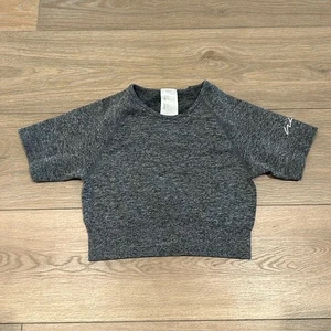 Top camicia BOOHOO grigio erica manica corta senza cuciture crop palestra allenamento taglia M - Foto 1 di 14