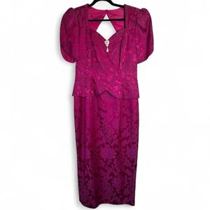 Vintage Jessica McClintock burgunderrot Brokat Schößchen Midikleid Damen 11/12 80er - Bild 1 von 16
