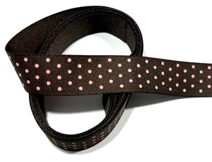 3 yards 7/8" Small Pink Polka Dots on Black Grosgrain Ribbon 100% polyester - Picture 1 of 5