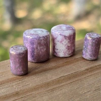 Vintage Glass Cylinder Beads Lavender Purple & White Marble Splatter Lot of 4 - Image 1 of 4