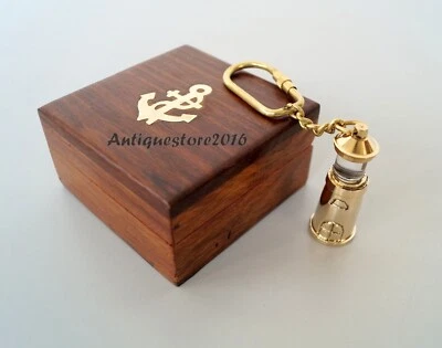 Vintage Nautical Brass LightHouse Key chain With Wooden Box Home Decor Gift - Image 1 of 3
