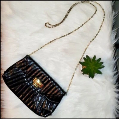 Dorothy Perkins Black Stitched Petite Chained Purse Glam Dressy Vintage Style - Image 1 of 4