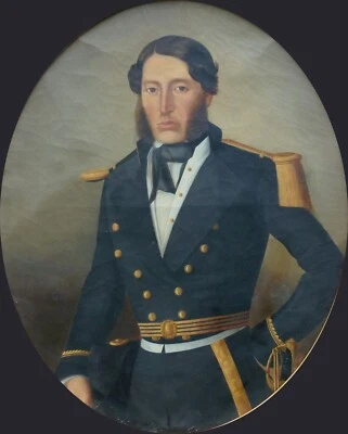 Grand Portrait d'Homme Officier de Marine Huile/Toile Du XIXème Siècle - Photo 1/4