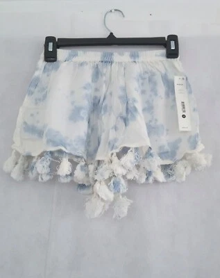 Aqua White/Blue Marble Tassel Shorts, Size: XS - Image 1 of 2