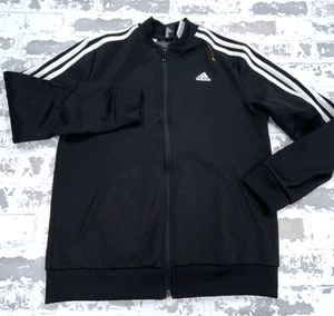Adidas Jacket Boys Large Black White Track Suit Full Zip Sweatshirt 3 Stripes - Picture 1 of 10