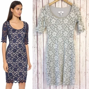 belle badgley mischka Gray Lace Dress Womens Size 4 Knee Length Short Sleeves - Picture 1 of 10