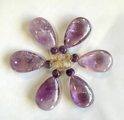 Rock Crystal Chandelier Quartz Pendants Amethyst Full Pear With Bead 73mm 6pc - Image 1 of 3
