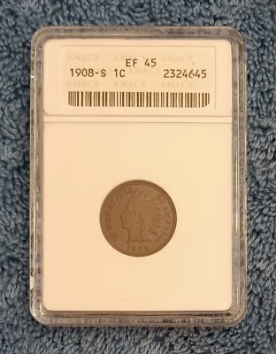 1908-S Indian Head cent, ANACS XF-45 - Image 1 of 4