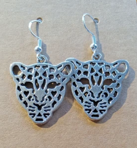 Tibetan Silver Jaguar Leopard Filigree Pierced Earrings, Tiger, Goth, Tribal - Picture 1 of 5