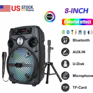 1100W Portable Bluetooth Party Speaker with Stand 8" Subwoofer Sound System +Mic - Picture 1 of 12