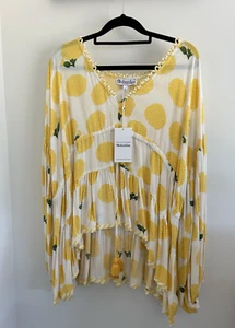 Bohemian Traders Blouse Top Yellow Floral Boho Size Small (generous fit) BNWT - Picture 1 of 7