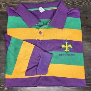 New Orleans Purple, Green and Gold Long Sleeve Men's Polo XL - Picture 1 of 7