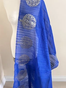 Baum Pflanzen Mehndi Hochzeit blau gold odhani Mehndi Dholki Dupatta Chuni Stoff - Bild 1 von 11