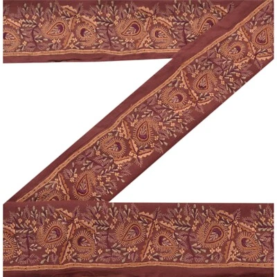 Sanskriti Vintage Borde Bordado 1 Yarda Borde Costura Marrón Artesanal Encaje Floral Foto 1 de 4