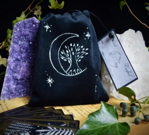 Tree of Life and Moon  black VELVET TAROT BAG Wicca pagan Witchcraft Divination - Picture 1 of 5