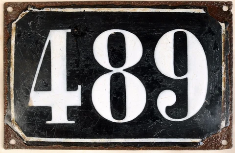 Large old black French house number 489 door gate plate plaque enamel metal sign Cover