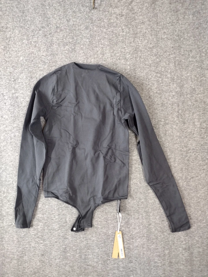 Skims Essentials Crew Neck Long Sleeve Bodysuit Women's S/M Onyx HS-BST-0112 G85