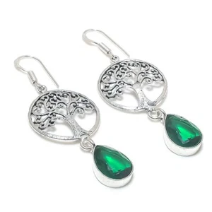 Chrome Diopside Pear Shape Gemstone Drop Dangle Jewelry Earrings 2.50" MXE 5106 - Picture 1 of 7