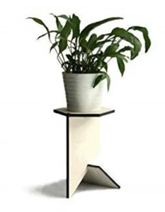 Hexagonal Wooden Pot Plant Stand - Modern Accent Table for Indoor Living Room - Picture 1 of 4
