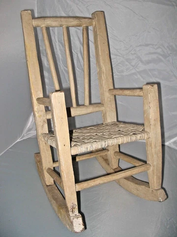 CHILD'S ROCKING CHAIR - PRIMITIVE CANE SEAT "INDIANA HICKORY CHAIR" Antique  EUC Cover