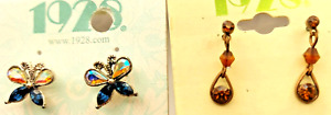 1928 Butterfly Blue Sky & Brown Gem Dangle Earrings NIP
