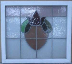 MIDSIZE OLD ENGLISH LEADED STAINED GLASS WINDOW Pretty Floral 25.25" x 22.5"