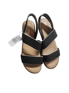 Kensie Womens Black Elastic Strap Sandals with Cushioned Sole & White Trim 8 - Picture 1 of 5