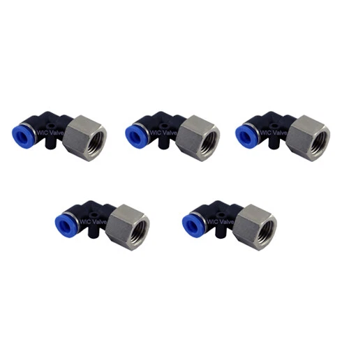 Female Swivel Elbow Connector Tube OD 1/4" X NPT 3/8" Push In Fitting 5 Pieces - Image 1 of 1