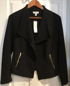 women’s Calvin Klein unlined flyaway jacket black sz med gold zippered pockets - Picture 1 of 4