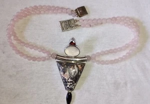 Vintage Charles Albert fein Sterling rosa Quarz Natursteine Halsreif Halskette - Bild 1 von 6