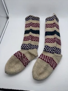 Juego de 2 medias navideñas vintage tejidas a mano de lana - Imagen 1 de 7