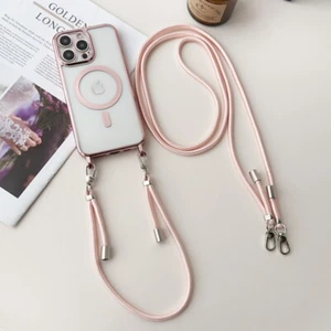 For iPhone 16 15 14 13 Pro Max 12 11 Sling Crossbody MagSafe Case Slim TPU Cover - Picture 1 of 17