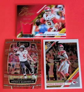Patrick Mahomes WORN JERSEY CARD + SELECT RED LAZER PRIZM + 2019 OPTIC KC CHIEFS - Picture 1 of 8