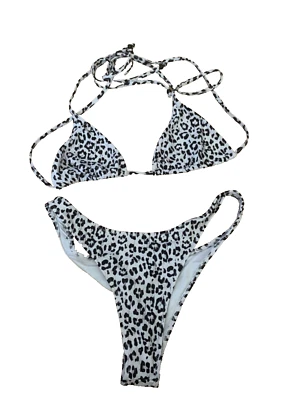 Sexy bikini de natación de zorro blanco con estampado de animales talla S top talla M corte alto playa Foto 1 de 4