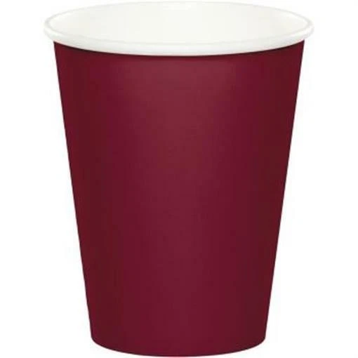 Burgundy 9oz Paper Hot/Cold Cups 24 Per Pack Tableware Party Decorations - Image 1 of 1