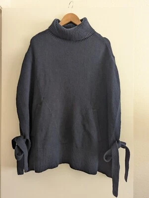Mersea navy oversized cape poncho open sides front pockets ribbed neckline - Image 1 of 4