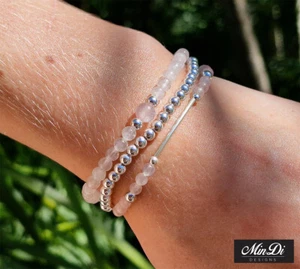 Handmade Stackable Stretch Bracelets With Sterling Silver & Rose Quartz. - Bild 1 von 11
