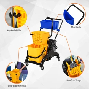 Cleaning Bucket with Dual Buckets with mop-handle holder & wheels offers 55Quart - Picture 1 of 6