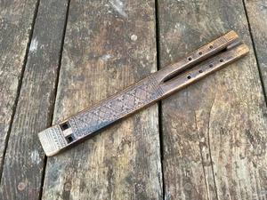 VINTAGE HAND CARVED WOODEN DOUBLE FLUTE. - Picture 1 of 11