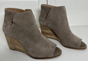 Lucky Brand Jezzah Peep Toe Suede Taupe Wedge Booties Ankle Boots Size 8.5 M - Picture 1 of 9
