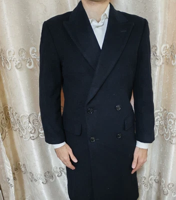 1970s vintage classic wool & Cashmere db gangster black Suit over coat 38R - Image 1 of 4