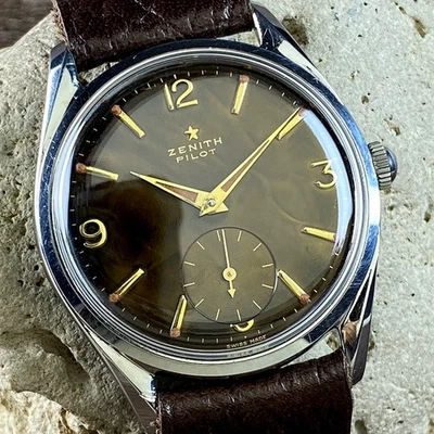 Reloj Zenith Pilot Raro Esfera Chocolate cal.126 Vintage Hombre Desde 1955 REVISADO Foto 1 de 4
