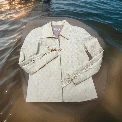 Chaqueta St. John Sport by Marie Gris Mujer Pequeña Crema Cremallera LOGOTIPO Textura Bolsillos Foto 1 de 4