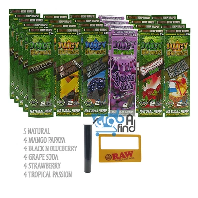 JUICY JAY WRAPS 6 Flavors (25 Pack = 50 Wraps) with 1 Tube and Scoop Card - Image 1 of 2